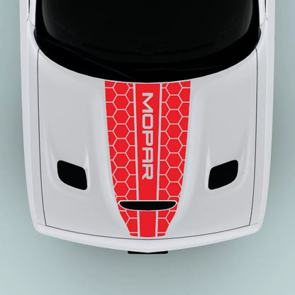 2015-2023 Dodge Challenger Mopar Text Honey Comb Style hood decal in red