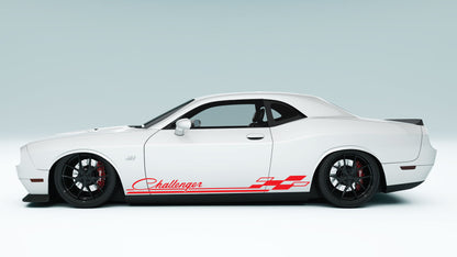 Dodge Challenger Racing Rocker Panel Stripes with Text Side Decals, Stickers & Graphics.