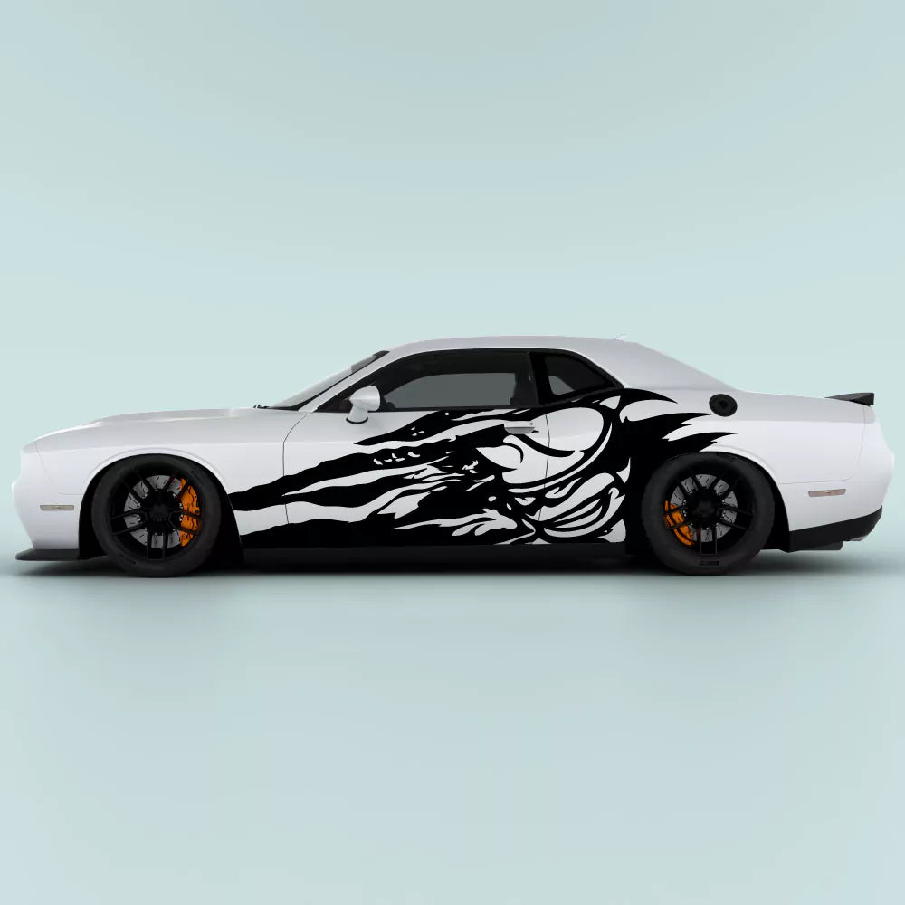 Black Dodge Challenger Scat Pack Shred side decal on 2015-2023 Challenger side panel