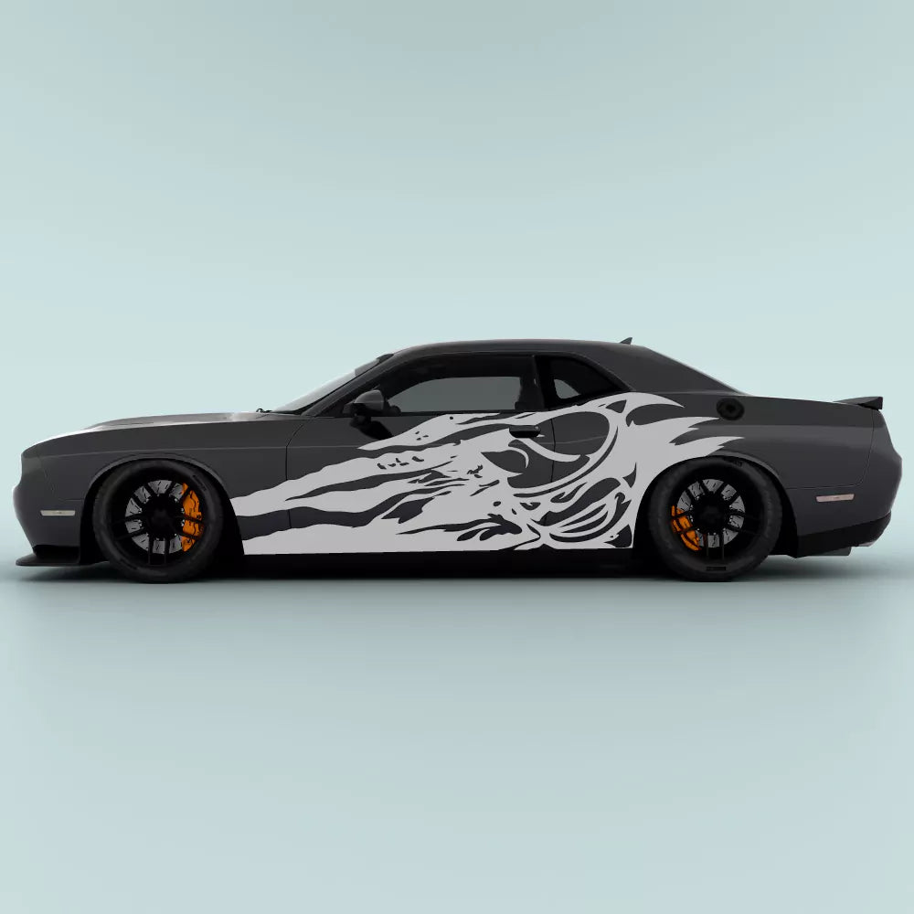 Gray Dodge Challenger Scat Pack Shred side decal on 2015-2023 Challenger side panel
