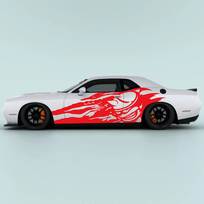 Red Dodge Challenger Scat Pack Shred side decal on 2015-2023 Challenger side panel