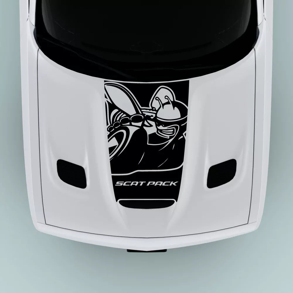 Black Scat Pack Bee Text hood decal on 2015-2023 Dodge Challenger