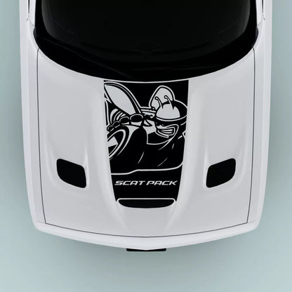 Black Scat Pack Bee Text hood decal on 2015-2023 Dodge Challenger