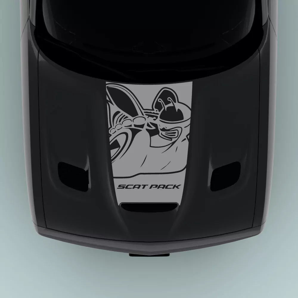 Gray Scat Pack Bee Text hood decal on 2015-2023 Dodge Challenger hood