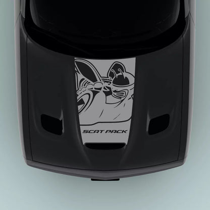 Gray Scat Pack Bee Text hood decal on 2015-2023 Dodge Challenger hood