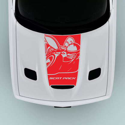 Red Scat Pack Bee Text hood decal for 2015-2023 Dodge Challenger hood