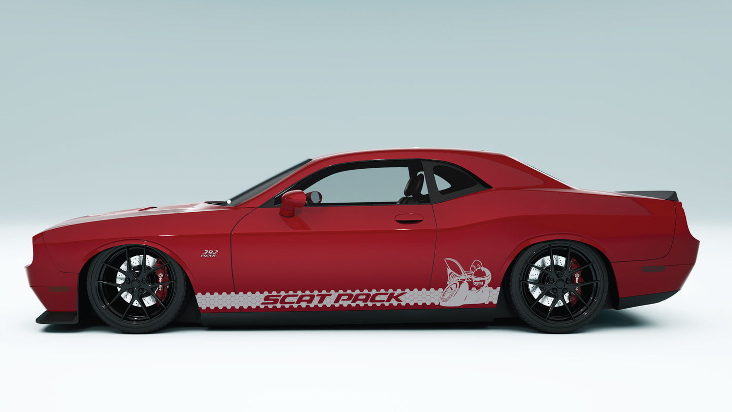 Dodge Challenger Scat Pack Honey Comb Rocker Stripes Side Decals, Stickers & Graphics.