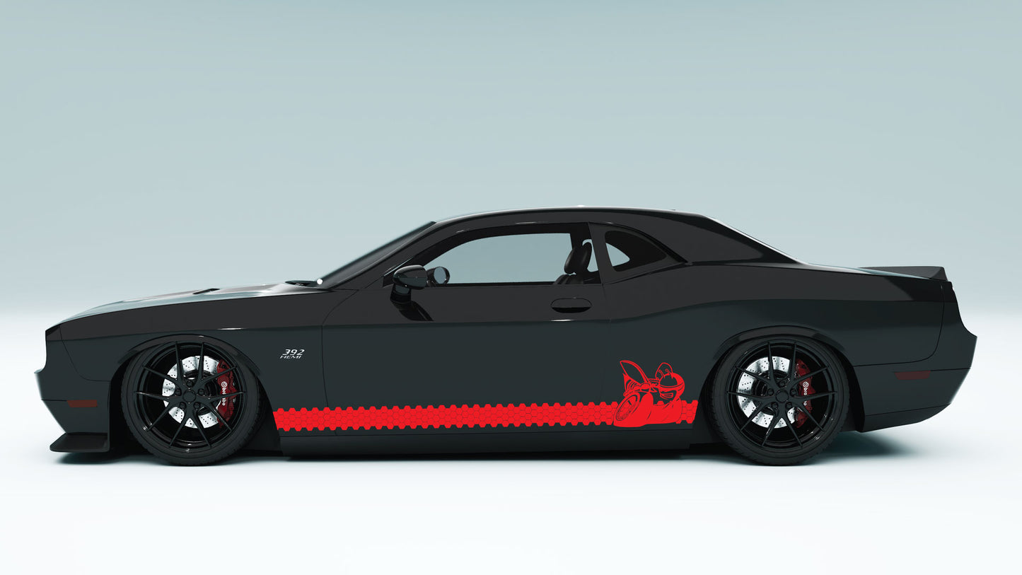 Dodge Challenger Scat Pack Honey Comb Rocker Stripes Side Decals, Stickers & Graphics.