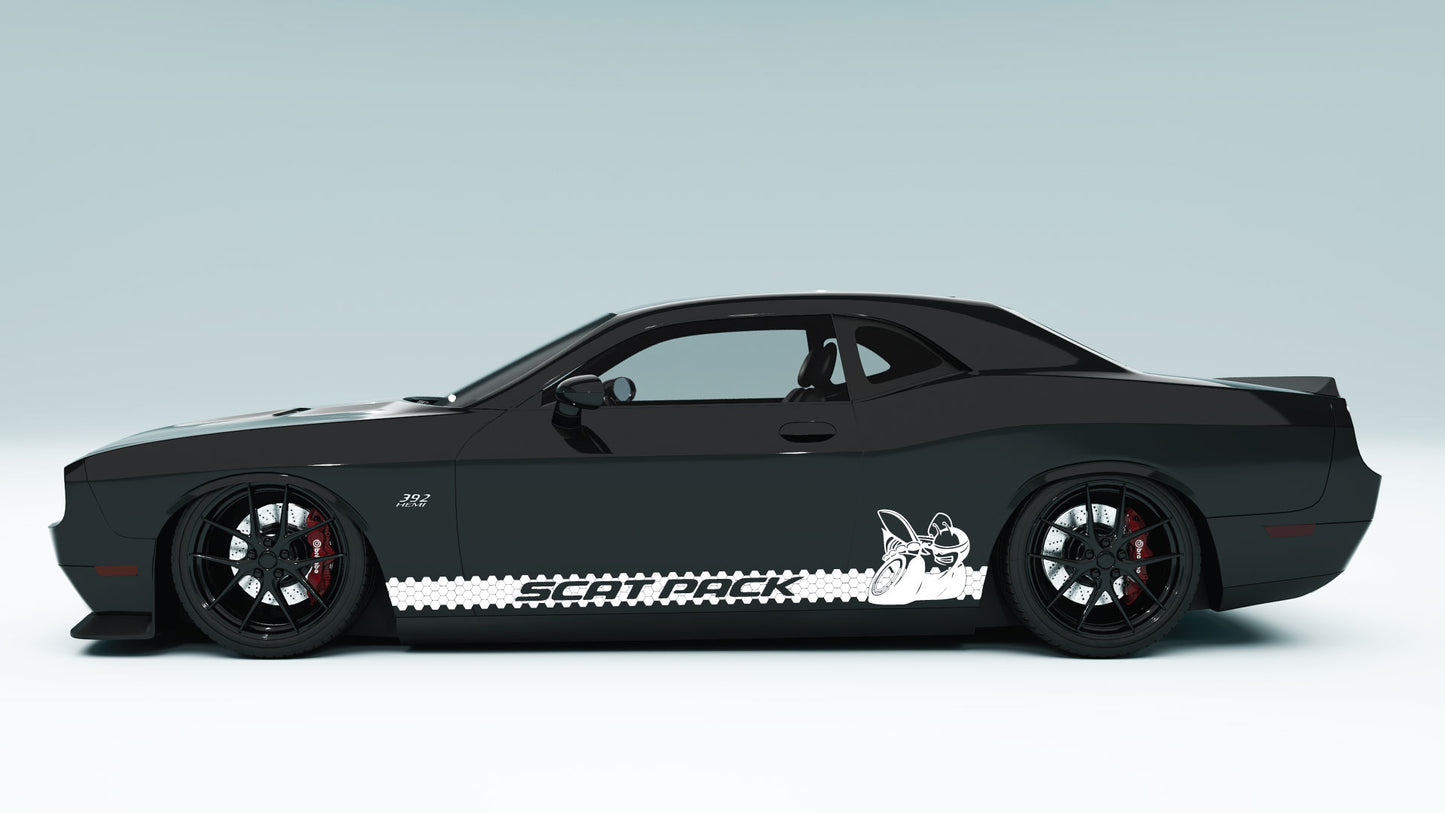 Dodge Challenger Scat Pack Honey Comb Rocker Stripes Side Decals, Stickers & Graphics.