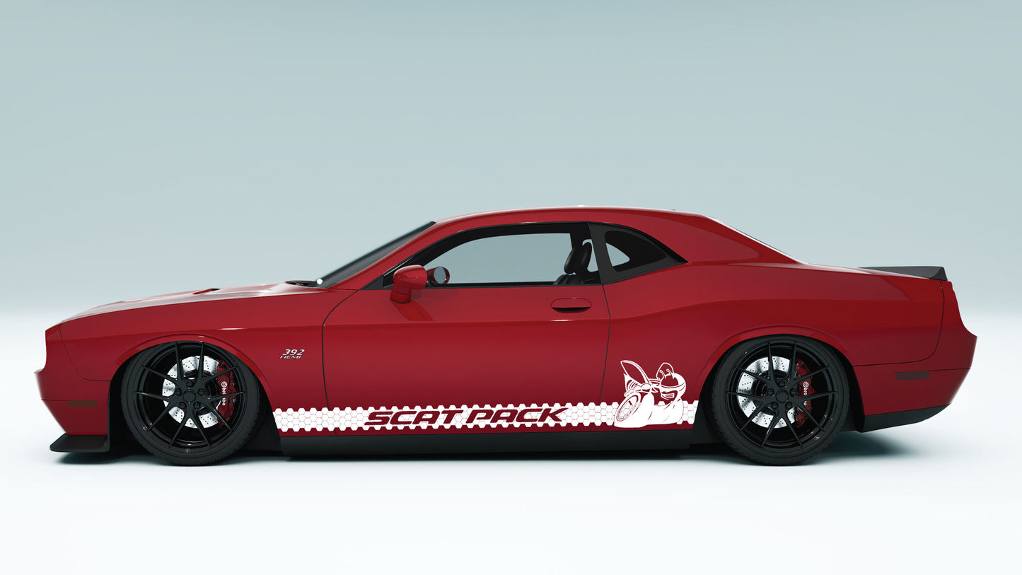 Dodge Challenger Scat Pack Honey Comb Rocker Stripes Side Decals, Stickers & Graphics.