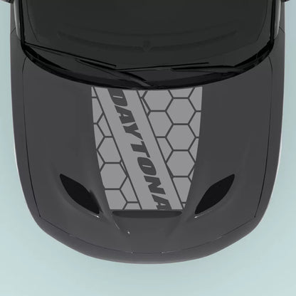 Gray Dodge Charger Daytona honeycomb hood decal installed on 2015-2023 Dodge Charger hood center
