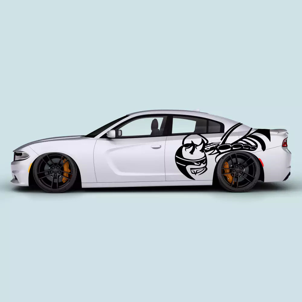 Dodge Charger Evil Bee rear quarter door decals black driver and passenger side 2011-2023