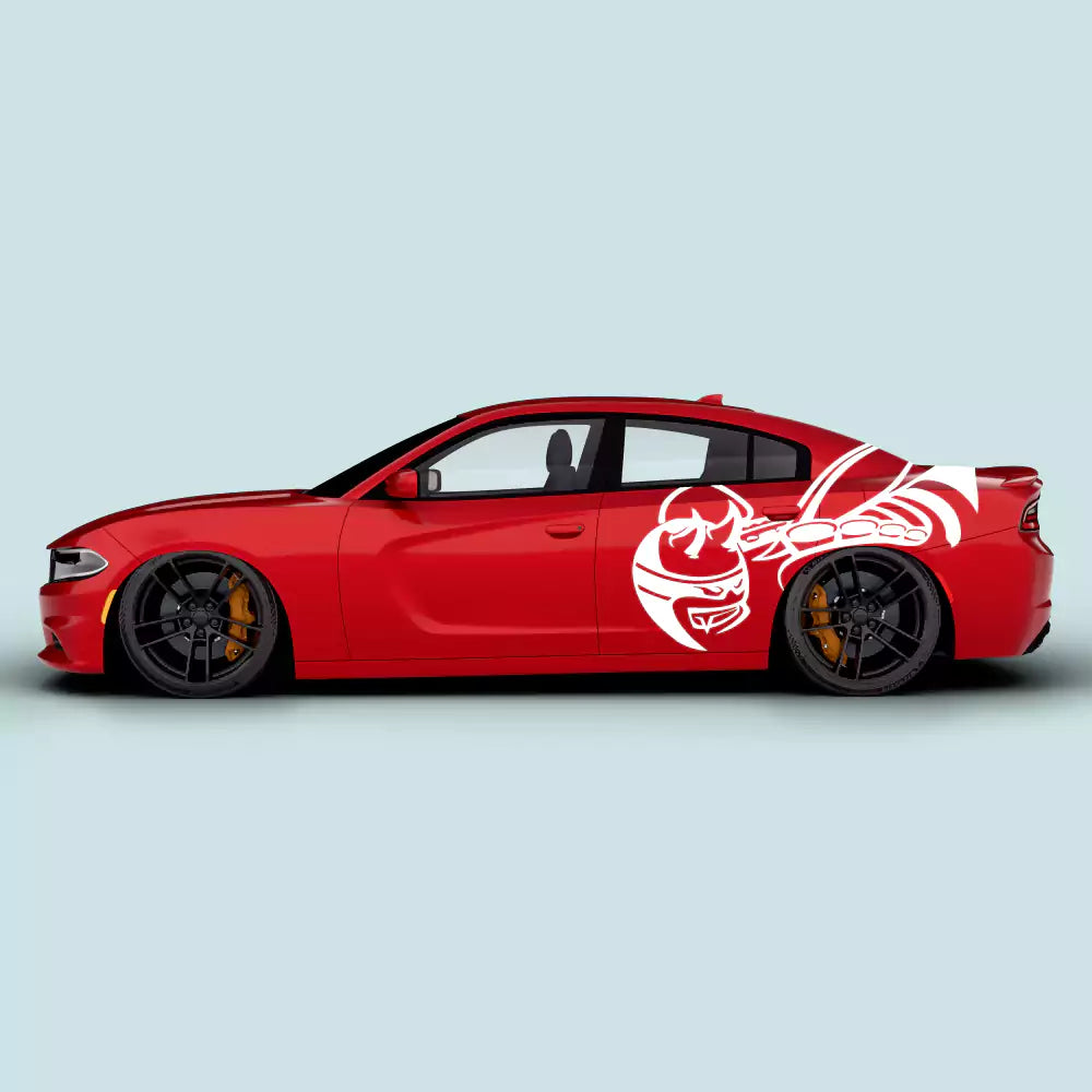 Dodge Charger Evil Bee rear quarter door decals white driver and passenger side 2011-2023