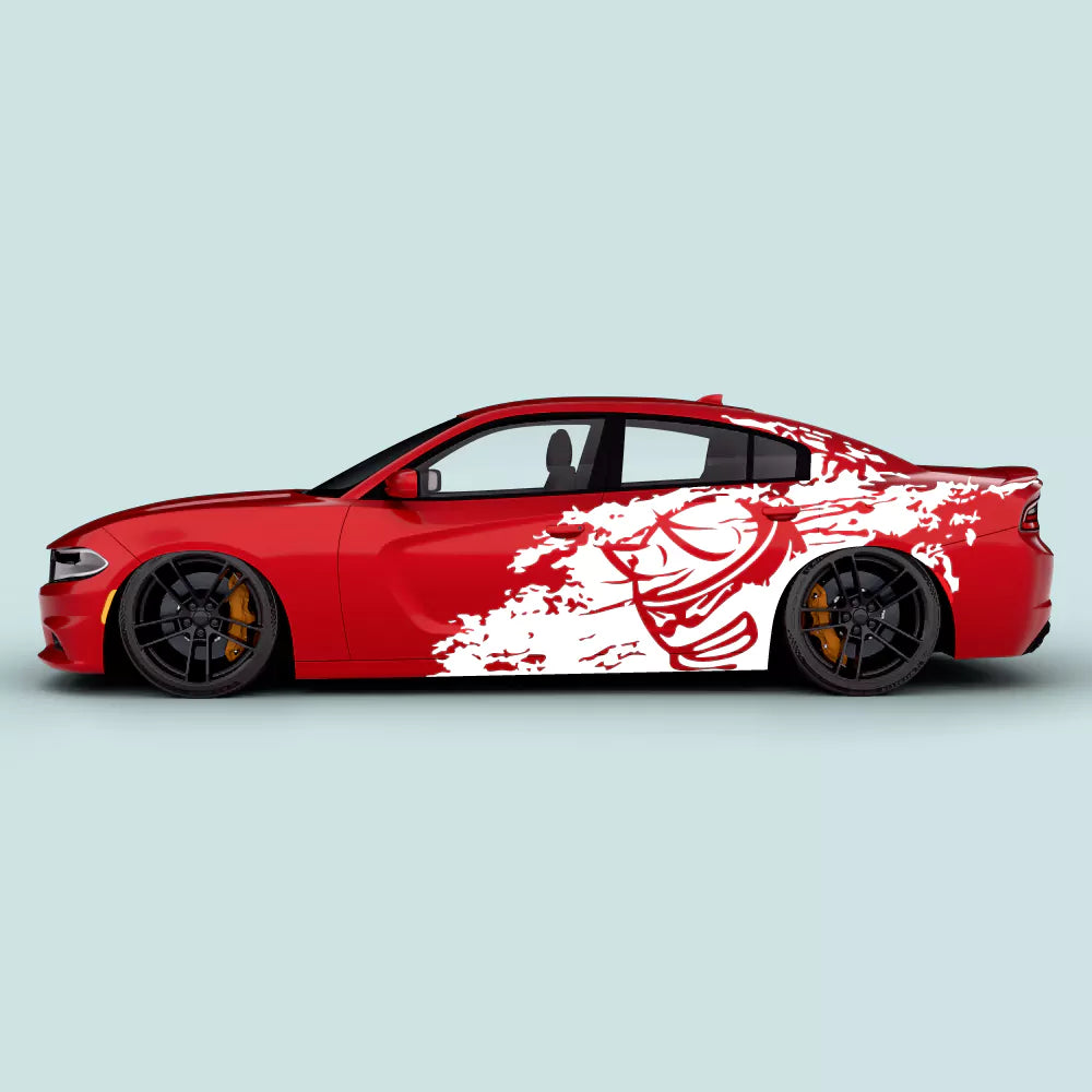 Dodge Charger grunge horned Scat Pack bee side decals white on driver and passenger doors