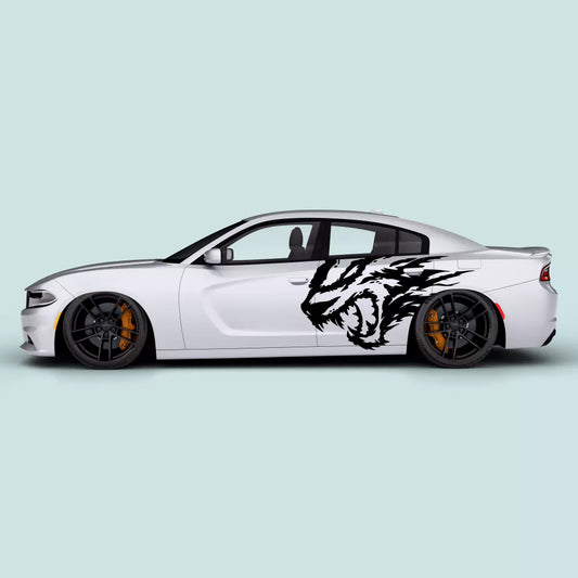 Dodge Charger with black Hellcat head side decal on driver side doors 2011-2023