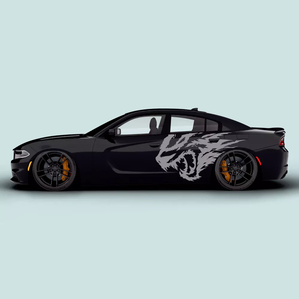 Dodge Charger with gray Hellcat head side decal on driver side doors 2011-2023