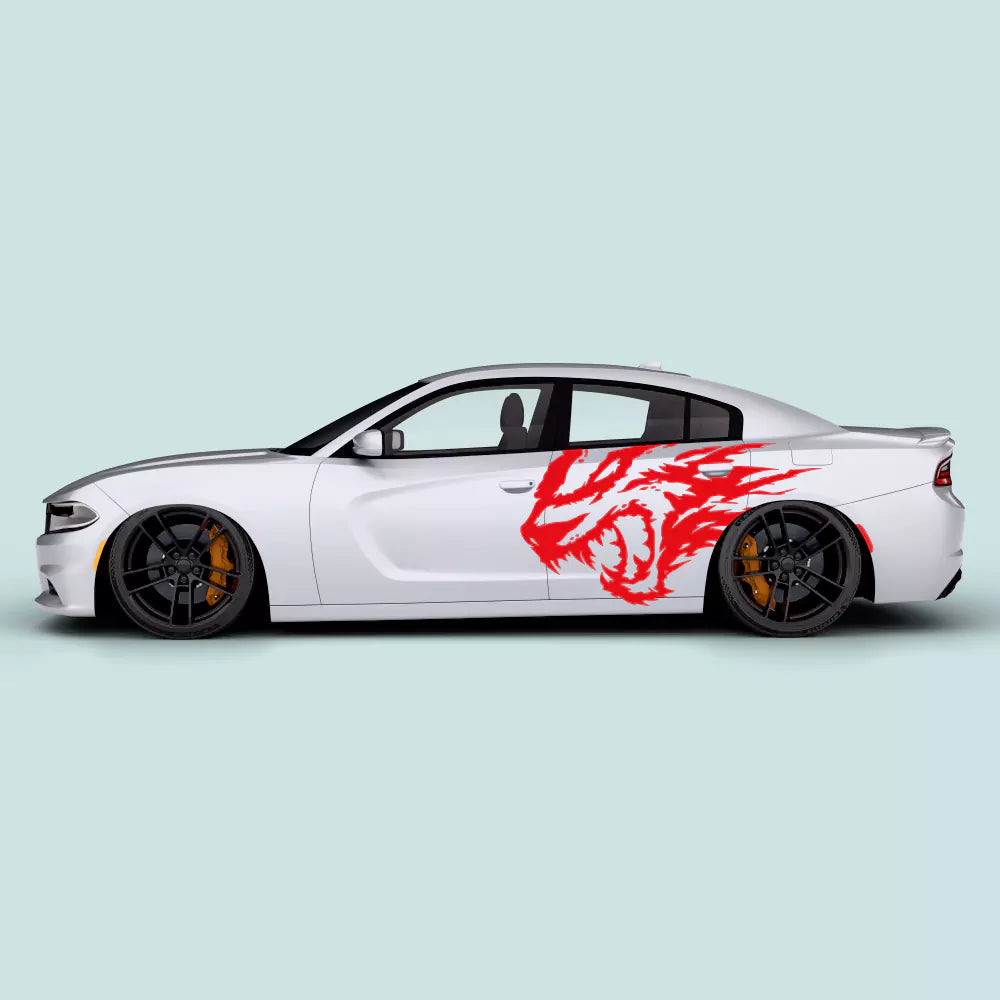 Dodge Charger with red Hellcat head side decal on driver side doors 2011-2023