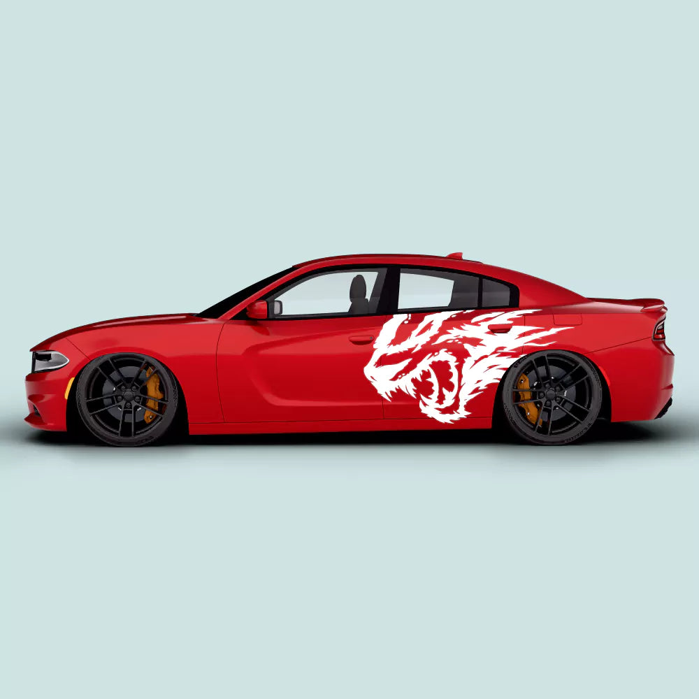 Dodge Charger with white Hellcat head side decal on driver side doors 2011-2023
