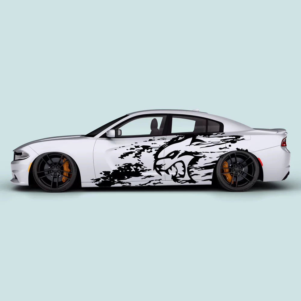 Dodge Charger Hellcat Splash Head side door decals in black on driver and passenger doors