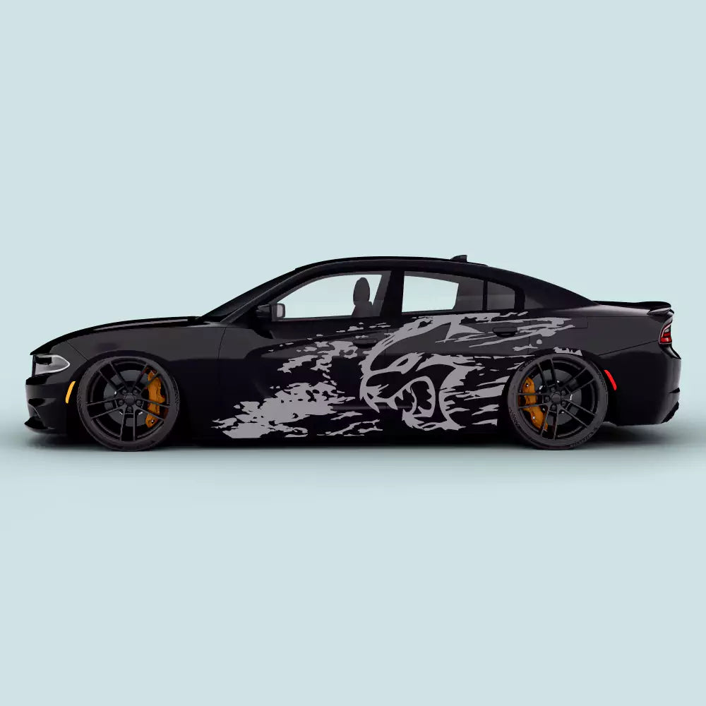 Dodge Charger Hellcat Splash Head side door decals in gray on driver and passenger doors