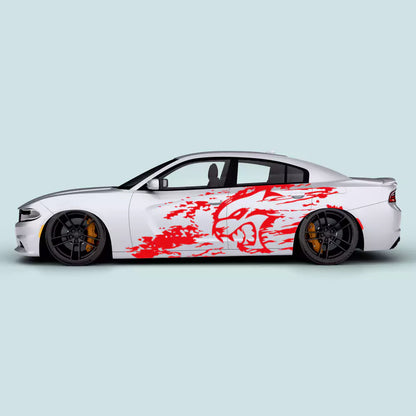 Dodge Charger Hellcat Splash Head side door decals in red on driver and passenger doors