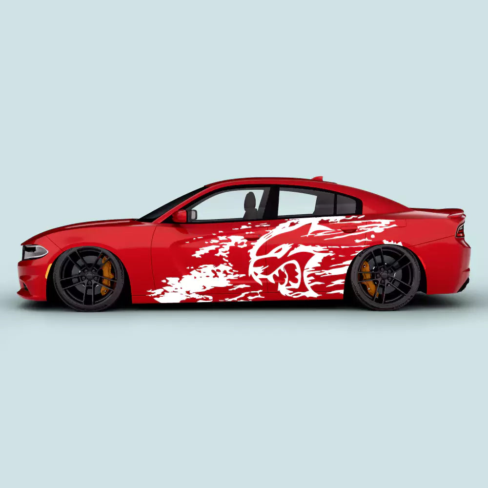 Dodge Charger Hellcat Splash Head side door decals in white on driver and passenger doors