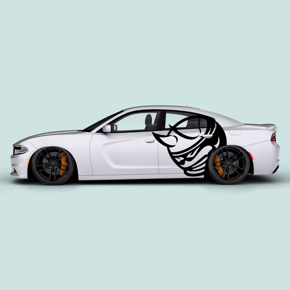 Dodge Charger Scat Pack with black bee side graphic decal on driver and passenger doors