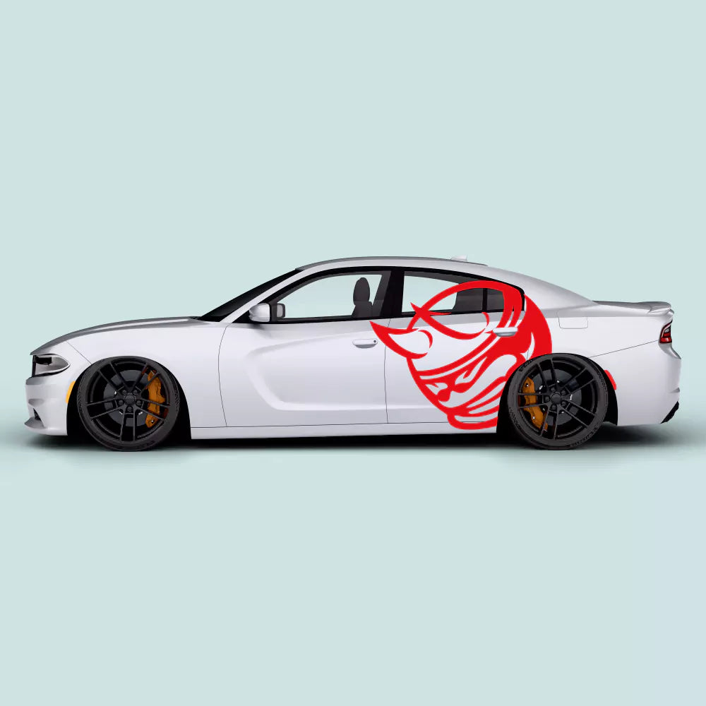 Dodge Charger Scat Pack with red bee side graphic decal on driver and passenger doors