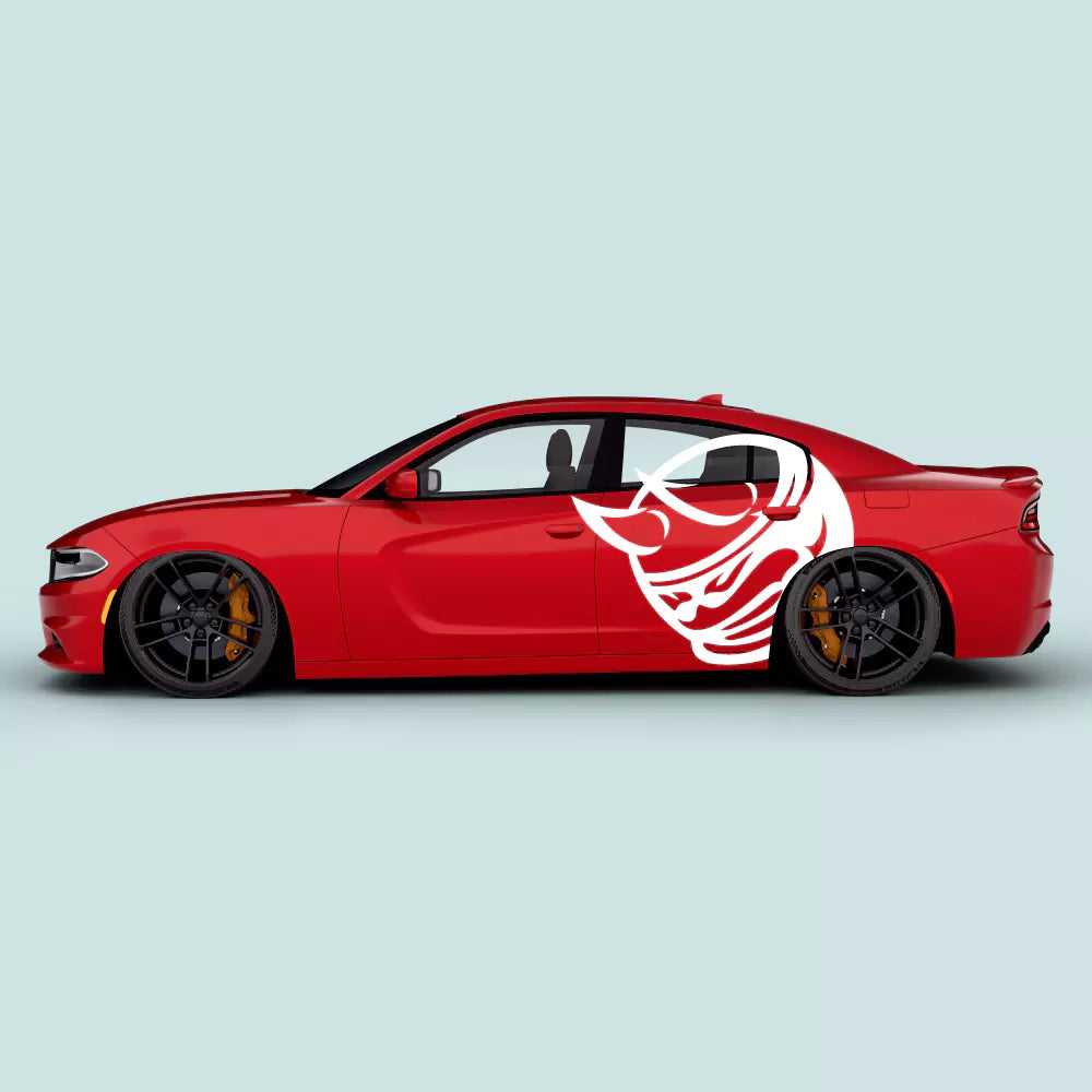 Dodge Charger Scat Pack with white bee side graphic decal on driver and passenger doors