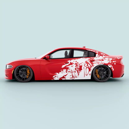 White Dodge Charger screaming mask side door decal 2011-2023 mounted on side doors