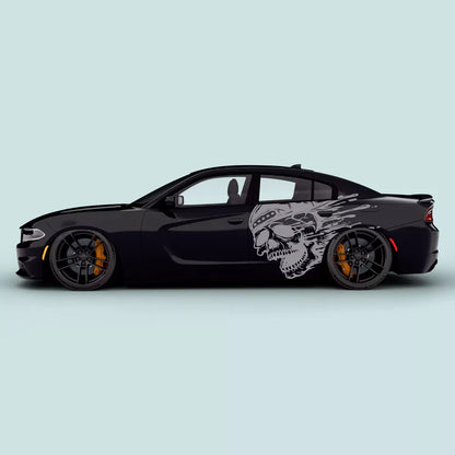 Dodge Charger Splatter Skull Side Graphics gray vinyl decal on driver and passenger doors