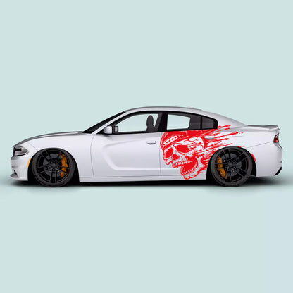 Dodge Charger Splatter Skull Side Graphics red vinyl decal on driver and passenger doors