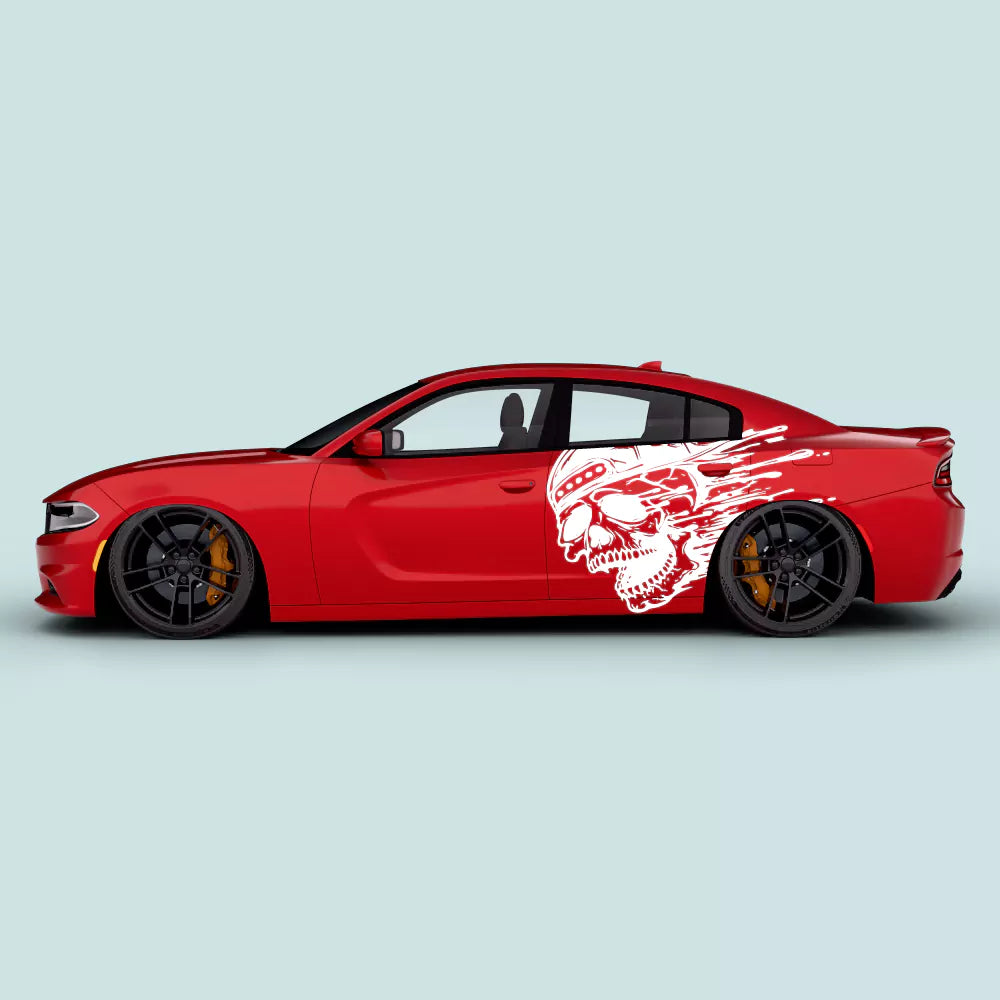 Dodge Charger Splatter Skull Side Graphics white vinyl decal on driver and passenger doors