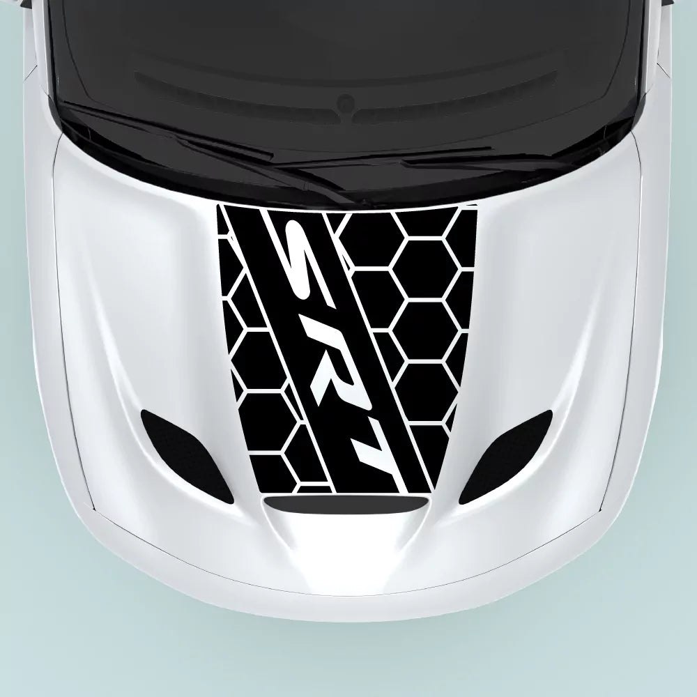 2015 2023 Dodge Charger SRT text honeycomb hood decal in black for hood center placement