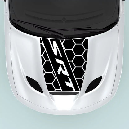 2015 2023 Dodge Charger SRT text honeycomb hood decal in black for hood center placement