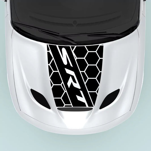 2015 2023 Dodge Charger SRT text honeycomb hood decal in black for hood center placement
