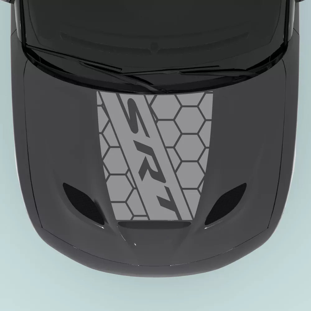 2015 2023 Dodge Charger SRT text honeycomb hood decal in grey for hood center placement