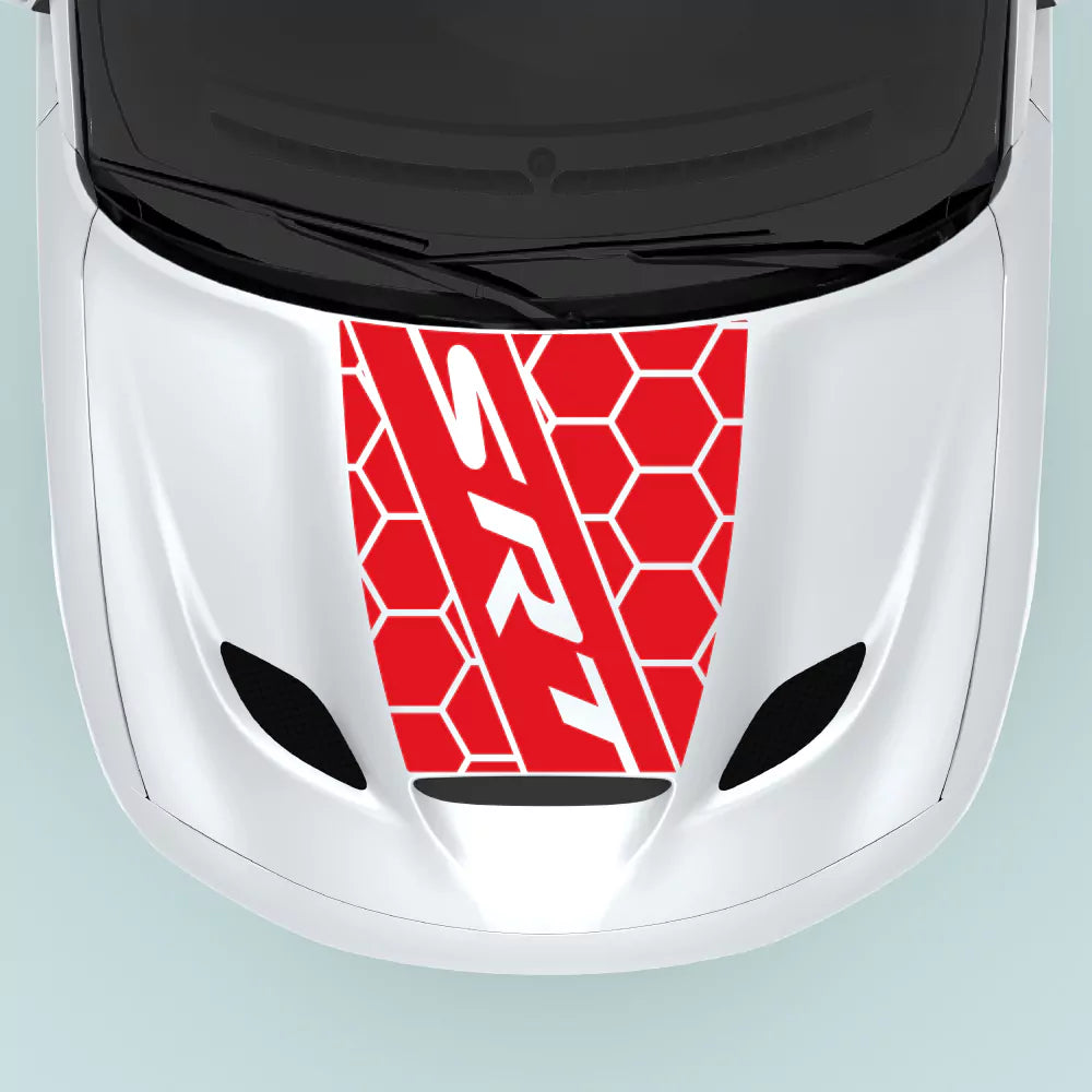 2015 2023 Dodge Charger SRT text honeycomb hood decal in red for hood center placement