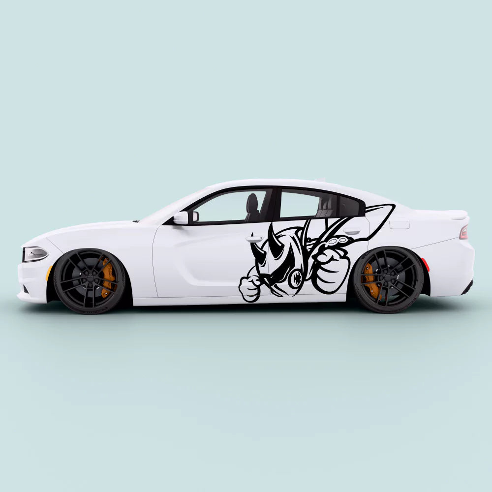 Black Dodge Charger Super Bee side door decal installed on exterior door panel