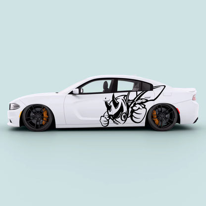 Black Dodge Charger Super Bee side door decal installed on exterior door panel