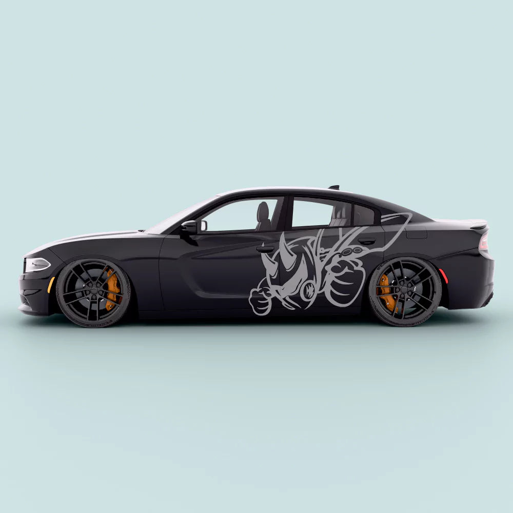 Gray Dodge Charger Super Bee side door decal shown on driver-side door panel