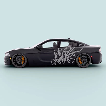 Gray Dodge Charger Super Bee side door decal shown on driver-side door panel