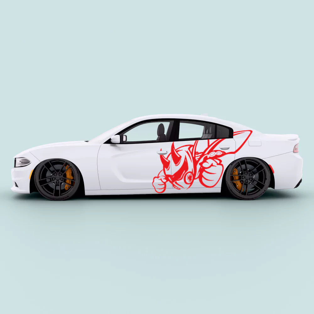 Red Dodge Charger Super Bee side door decal on Charger side door panel