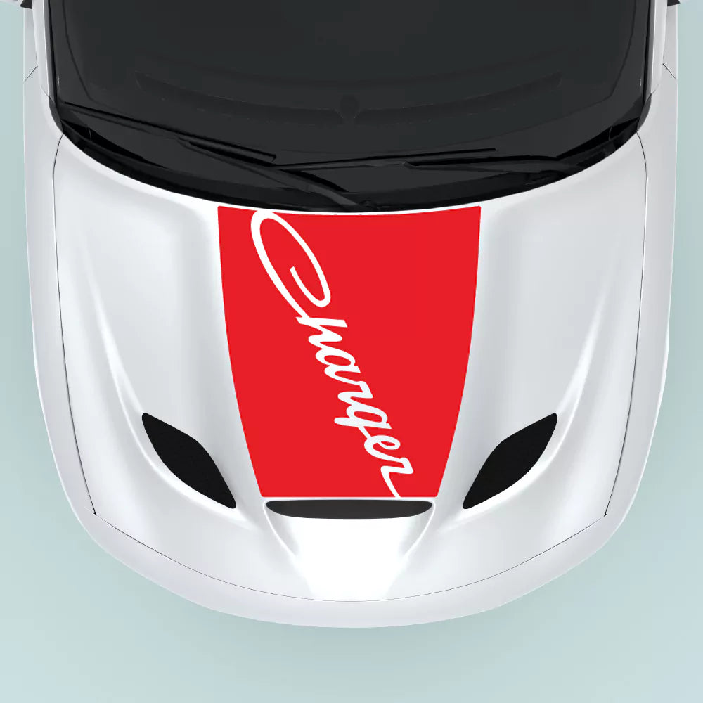 2015-2023 Dodge Charger text hood decal in red for hood center placement