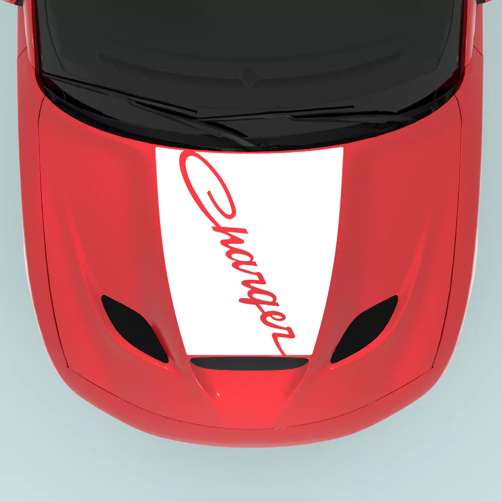 2015-2023 Dodge Charger text hood decal in white for hood center styling