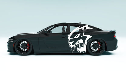 DripCat XL side decal on black Dodge Charger showing detailed dripping cat vinyl graphics