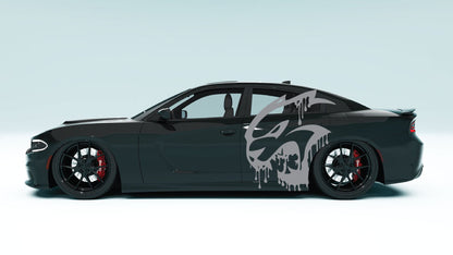 DripCat XL side decal on black Dodge Charger showing detailed dripping cat vinyl graphics