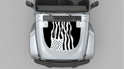 Black Dynamic American Flag Hood Decal on Gray Jeep Wrangler JL
