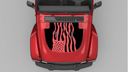 Black Dynamic American Flag Hood Decal on Red Jeep Wrangler JL