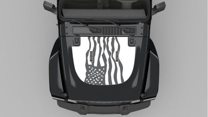 White Dynamic American Flag Hood Decal on Black Jeep Wrangler JL